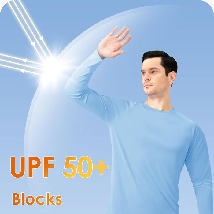 Men's Sun Protection Shirts UPF 50+Men's UPF 50+ Sun Protection UV SPF Shirts Long Sleeve Lightweight UV Long Sleeve Rash Guard Shirts
